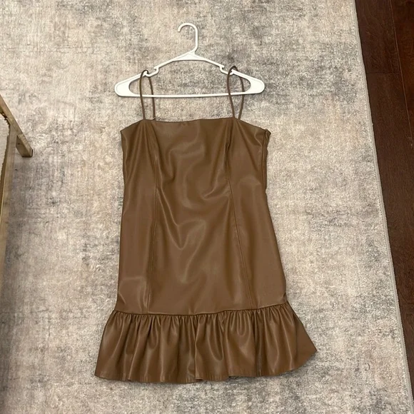 leather look dress with sleeves Short Sleeve Leather Dress in Black